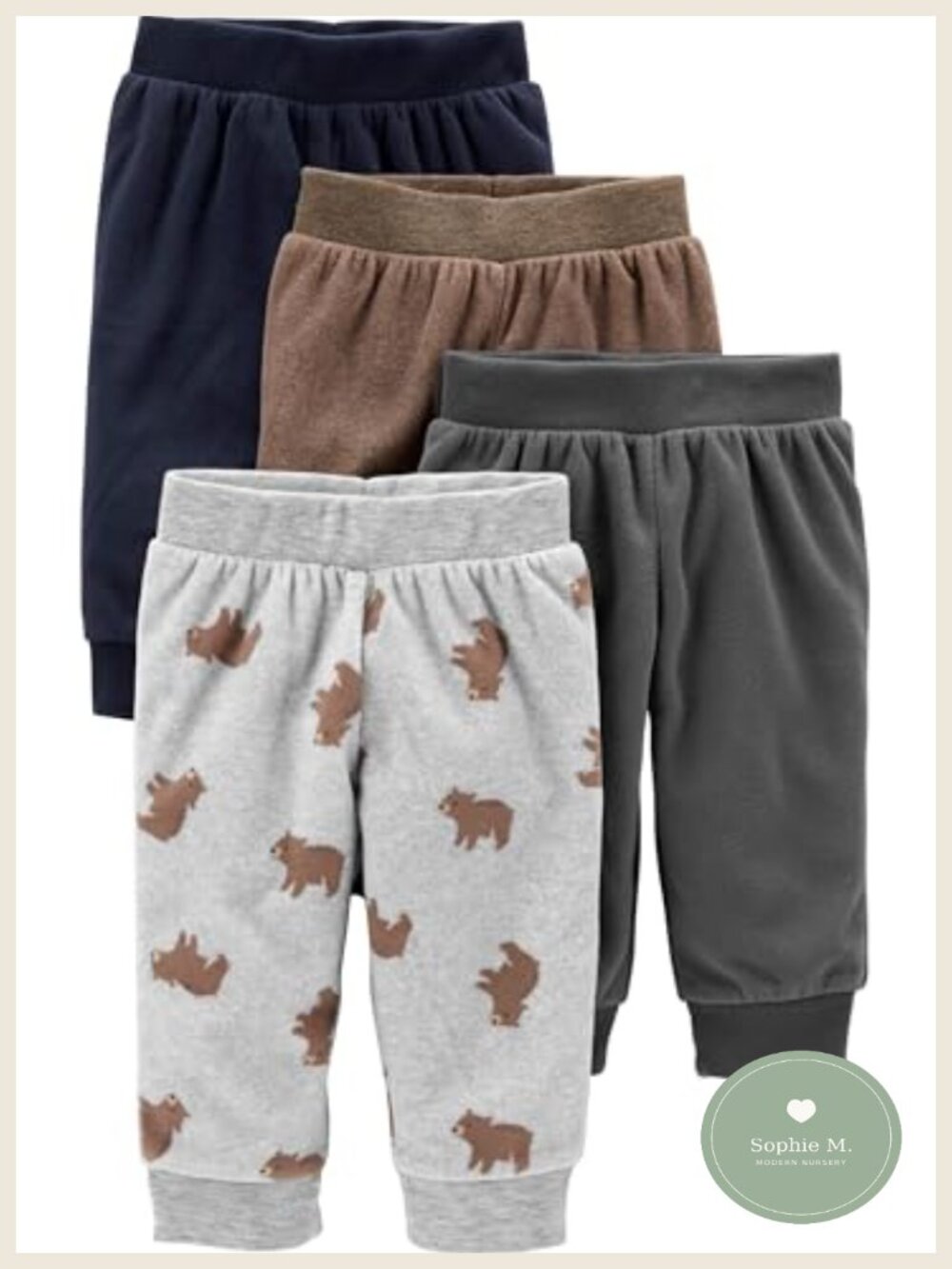Baby 4-Pack Fleece Pants - Soft Knit, Elastic Waist, Ankle Cuffs, Unisex